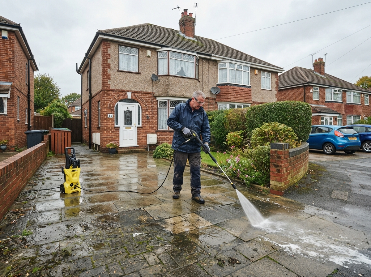 Pressure washing driveways and patios